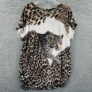 Womens Leopard Tunic Top XL Animal Print Oversized Statement Artsy Resort Casual